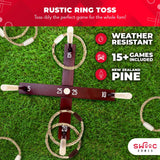 SWOOC Games - Rustic Ring Toss Game (All Weather) - Easy Setup & Extra Games Included - Ring Toss Game for Adults - Outdoor Games for Kids - Yard Games for Adults - Ring Hook Game - Game Room Games SWOOC