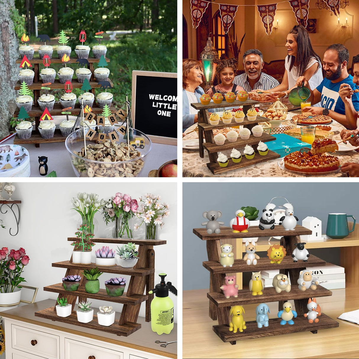 Fumingpal Wooden Cupcake Stand - 4 Tier Cupcake Display Stand, Rustic Tiered Display Stand, Tool Free Installation Cupcake Stand for Baby Shower Decorations Birthday Party Supplies Fumingpal