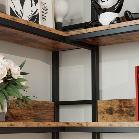 IRONCK Vintage Brown 5-Tier Industrial Corner Bookshelf with Baffles and Metal Frame for Home and Office Storage IRONCK