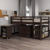Twin Loft Bed with Desk Low Study Kids Twin Loft Bed with Storage Drawers, Low Loft Bed Twin for Kids Twin Loft Bed with Safety Guard Rails and Bookcase Shelf (Espresso, Twin Loft with Desk) Harper & Bright Designs