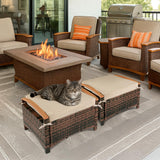 VINGLI Wicker Outdoor Ottoman Set of 2, All Weather PE Rattan Footstool for Patio w/Removable Cushions, Waterproof Rattan Foot Rest for Garden, Balcony, Poolside (Brown) VINGLI