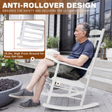 MUPATER Outdoor Rocking Chair Set 3-Piece Patio Wooden Rocker Bistro Set with Foldable Table and Curved Seat, White MUPATER