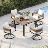 Grand patio 5-Piece Outdoor Dining Set for 4, Metal Woven Wicker Swivel Patio Chairs with Thickened Cushions & 1 Square Woodgrain Dining Table with Umbrella Hole for Backyard Deck (Natural) Grand patio