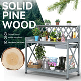 YITAHOME Potting Bench Table, Outdoor Garden Work Bench Station Table w/Drawer, Open Shelf, Hook, PVC Waterproof Mat (Grey) YITAHOME