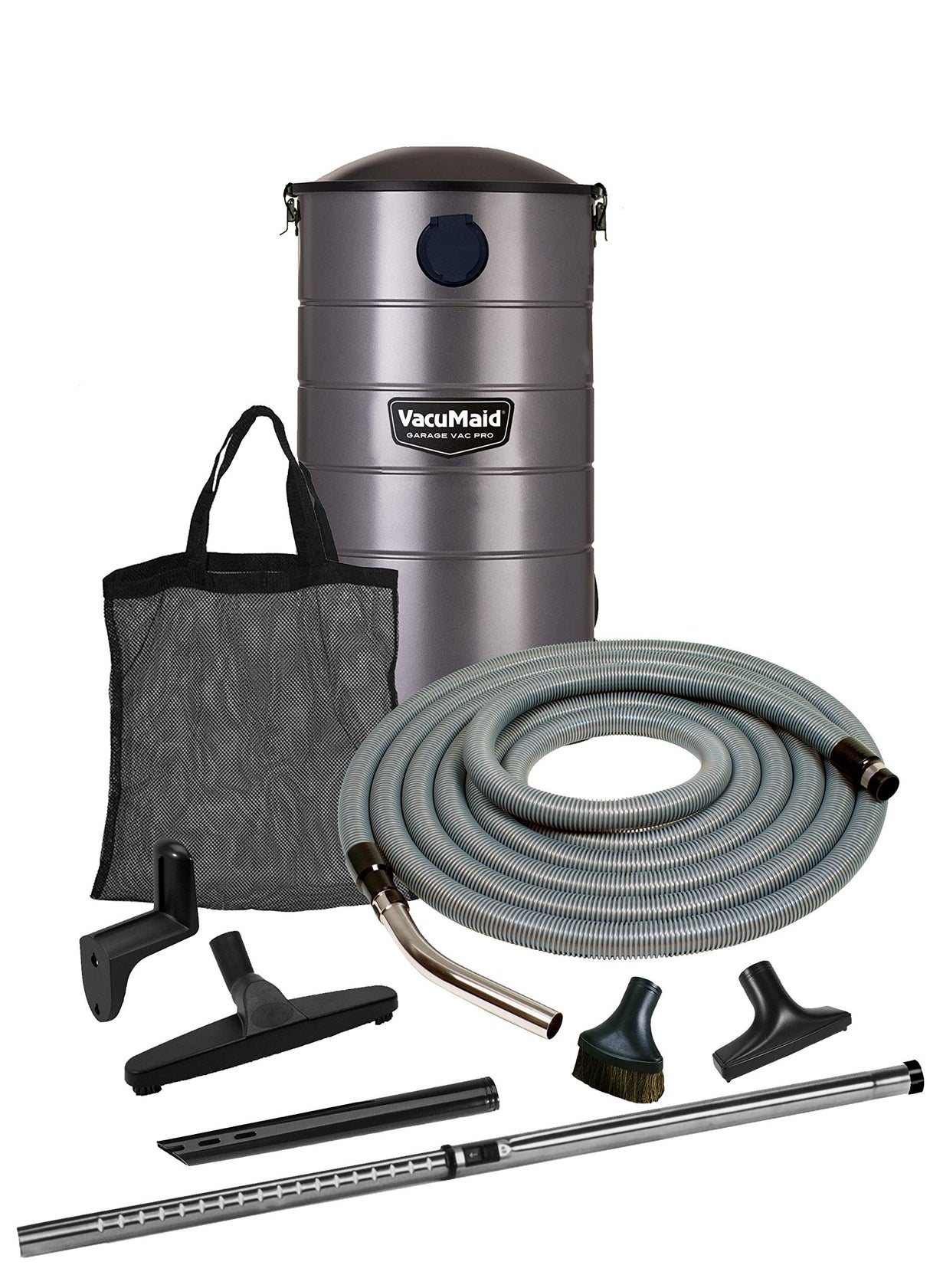 VacuMaid GV30PRO Wall Mounted Garage and Car Shop Vacuum Cleaner with 30 ft. Hose, Tools, and 7 Gallon Bag VacuMaid