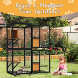TRYKERPET 4 Tiers Catio Outdoor Cat Enclosure, Outdoor Cats House with 4 Wheels, Cat Enclosure Window Access with Removable Floor, Upgraded Resting Box, Waterproof Roof, Wooden Indoor Pet Cage, Black TRYKERPET