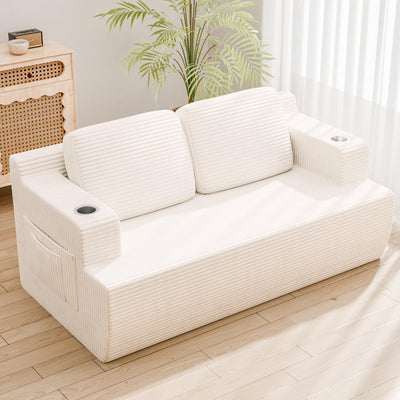 Homall 67” Cloud Couch Sofa 2 Seater Comfy Upholstered Loveseat Floor Sofa with High Density Memory Foam, No Assembly Required, Boneless Couch for Bedroom Living Room (White, Loveseat)