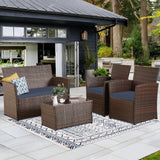 Seogwisam 4 Piece Patio Furniture Set,Outdoor Wicker Conversation Sets,Rattan Sectional Sofa w/Coffee Table,Seat Cushions for Backyard Porch Garden Poolside (Gray/Blue) Seogwisam