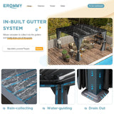 EROMMY 10x10FT Louvered Pergola Outdoor Sun Shade Shelter with Aluminum Frame and Adjustable Metal Rainproof Roof for Garden & Patio, Curtains and Netting Included, Gray-Black EROMMY