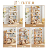 Modern 5-Tier Wooden Bookcase with Solid Oak Frame and User-Friendly Design for Home and Office OSCHF