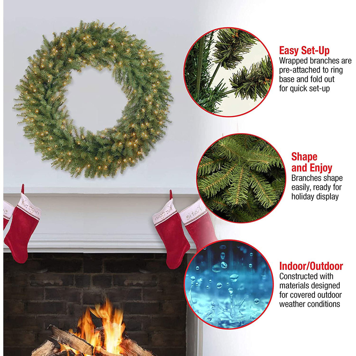 National Tree Company Pre-Lit Artificial Christmas Wreath, Green, Norwood Fir, White Lights, Christmas Collection, 60 Inches National Tree Company