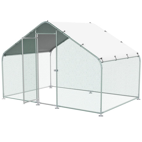 Unovivy Large Metal Chicken Coop Run, Walk-in Poultry Cage Heavy Duty Chicken Runs with Waterproof Cover, Ducks Rabbits Habitat Spire Shaped Outdoor Farm Use (10'Lx6.6'W x6.56'H) Unovivy