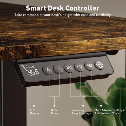 VVENACE 63 Inch Electric Standing Desk Adjustable Height with Wheels,Sit Stand Up Desk,Home Office Desk,Computer Workstation Desk,Gaming Desk,Rolling Desk,Work Desk (Spliced Desktop,Rustic Brown)