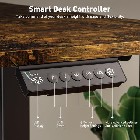 VVENACE 63 Inch Electric Standing Desk Adjustable Height with Wheels,Sit Stand Up Desk,Home Office Desk,Computer Workstation Desk,Gaming Desk,Rolling Desk,Work Desk (Spliced Desktop,Rustic Brown) VVENACE