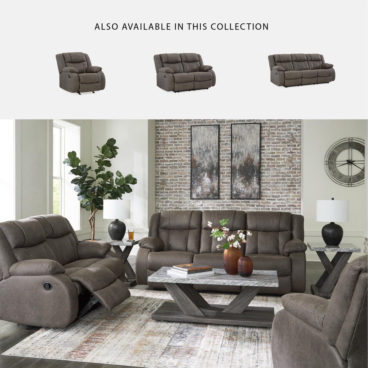 Signature Design by Ashley First Base Contemporary Faux Leather Manual Reclining Sofa, Gray Signature Design by Ashley