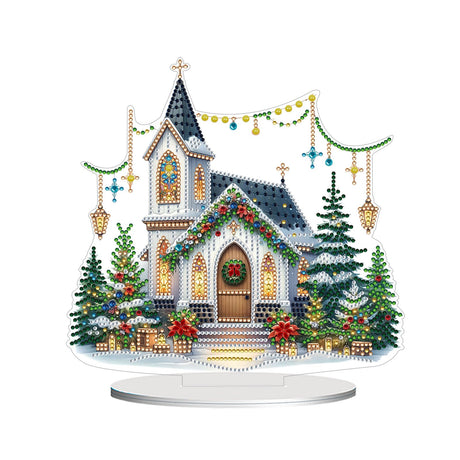 JJFox DIY Tabletop Diamond Art Painting Kit，Special Shaped Rhinestone Desk Placement Ornament，Home Stand Up Gem Painting Craft Kit，Gift,Double Sided. (Christmas House-2) JJFox