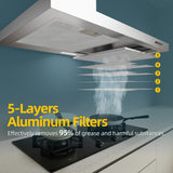 FIREGAS Range Hood 30 inch Wall Mount with Ducted/Ductless Convertible, 450 CFM Stainless Steel Chimney-Style Kitchen Hood, Over Stove Vent Hood with 3 Speed Fan, LED Light, Charcoal Filters FIREGAS