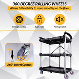 ELEVON Portable Folding Collapsible Service Cart Foldable Service Cart 3 Tier Collapsible Push Cart Folding Utility Carts with Wheels for Office Warehouse Home, Black Elevon