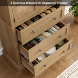 FACBOTALL 73" Tall Kitchen Pantry, Rattan Doors Pantry Cabinet with 3 Drawers and Adjustable Shelf, Large Wood Storage Cabinet, Rustic Wood Cupboard for Kitchen, Dining Room, Bathroom, Walnut FACBOTALL