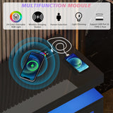 MDGC 24-Color RGB TV Stand, Auto Sensor LED Entertainment Center with Wireless Charging Station, Media TV Console Table with Large Storage Cabinet (Black) MDGC