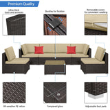 Yaheetech Patio Furniture Set, 7-Piece Outdoor/Indoor Rattan Wicker Sofa Set w/Glass-top Table & Cushions, All-weather Conversation Lounge Set for Porch/Yard/Poolside/Balcony - Brown/Khaki Yaheetech