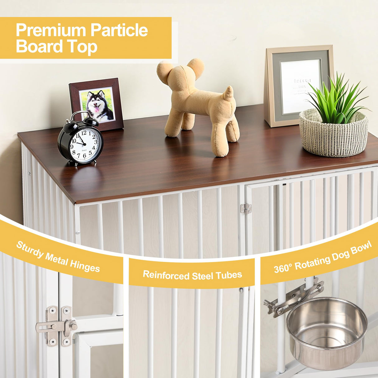 FKLUG Dog Crate Furniture for 2 Dogs, Corner Heavy Duty Double Dog Kennel Furniture with Divider, Indoor Wooden Dogs Crate Large Breed (White) FKLUG