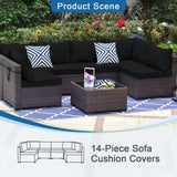 Rkufoze 14 PCs Patio Cushion Covers for 7 PCs Outdoor Furniture Sectional Seating Sets Water Resistant Plus 2 Throw Pillows (Black, 24.8(L)*24.8(W)*3.14(T) inches) Rkufoze