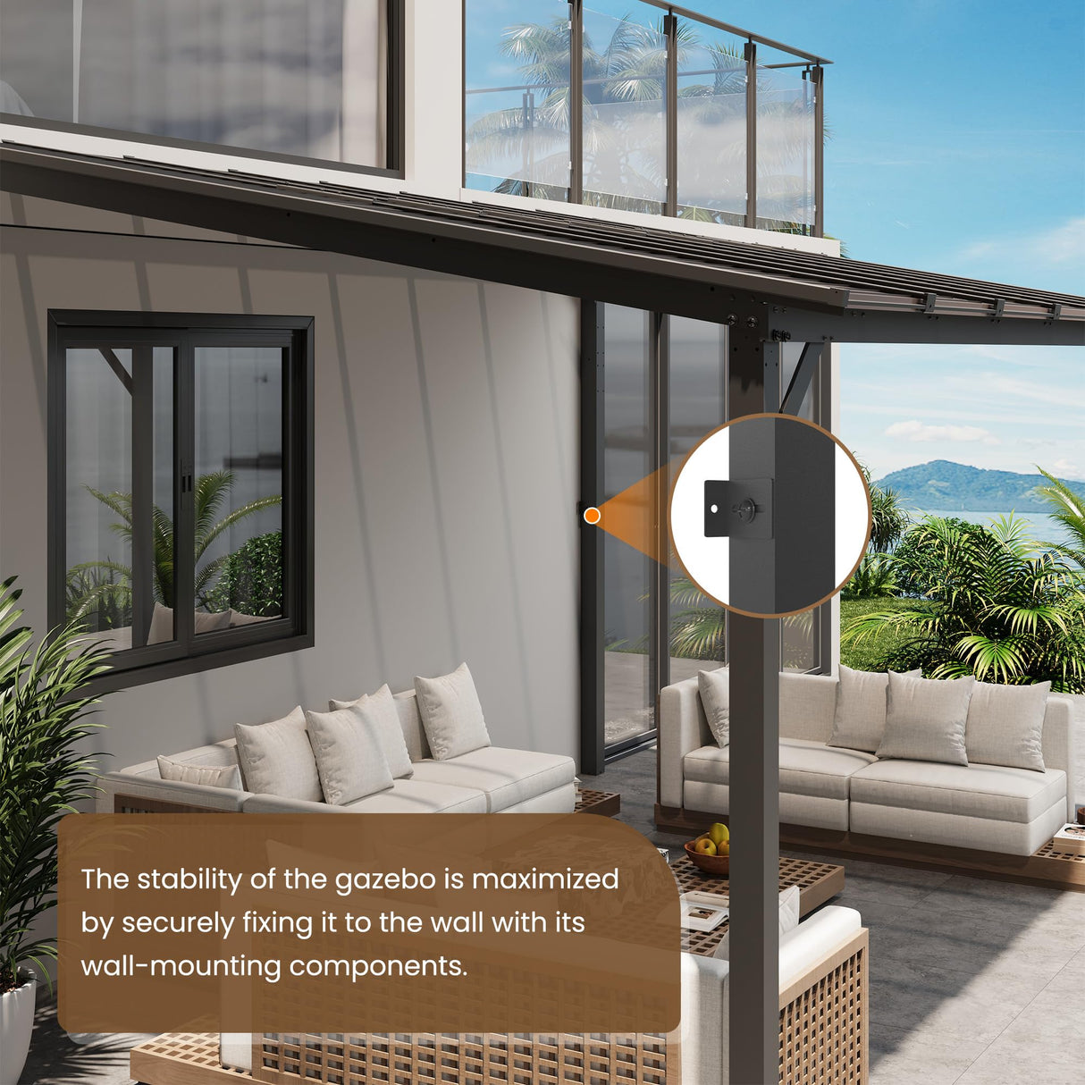 VONZOY 10' x 14' Gazebo, Hardtop Wall Mounted Lean to Gazebo Pergola for Patio, Large Aluminum Pergola Awnings for Decks, Patio, Backyard, Porch VONZOY