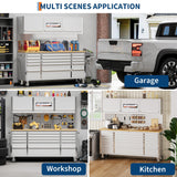 72 inch Rolling Tool Chest, Garage Workbench with 15 Drawers, Solid Rubber Wood Top & with Wheels Lock Key Locking, Mobile Workstation Tool Cabinet for Workshop Storage IDEALHOUSE