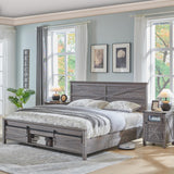 JXQTLINGMU King Farmhouse Wood Bed Frame with Sliding Barn Door Storage Cabinets, Solid Wood Slats Support, Noiseless, No Box Spring Needed, Grey JXQTLINGMU