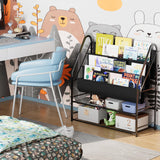 aboxoo Kids Bookshelf Freestanding Bookcase for Children Room, 32 in Book Shelves with 4 Deep Pockets Toy Organizer Large Stable Book Unit Storage for Bookstore Library Living Room,Black aboxoo