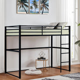 Suwopmvy Heavy Duty Metal Loft Bed Frame Full Size with Safety Guard Rails & Built-in Ladder - Sturdy Space Saving Loft Bed for Kids, Teens, Adults, College Dorm, Studio Apartment (Black, Full) Suwopmvy