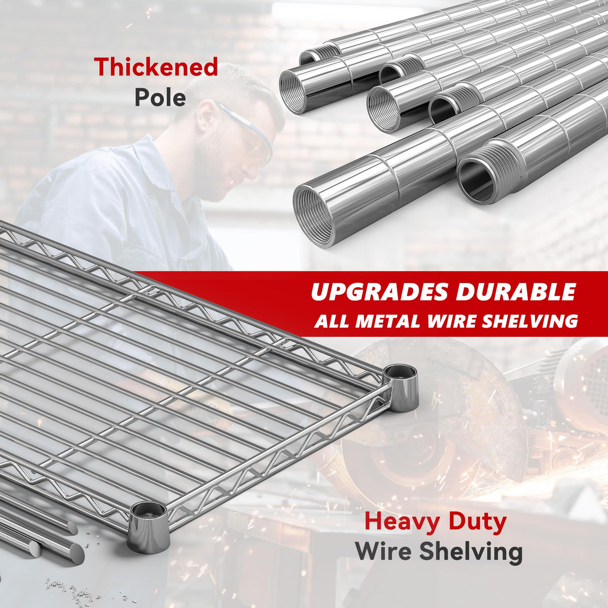 REIBII 58" W Storage Shelves Wire Shelving Load 1400LB Metal Shelves for Storage 5 Tier Heavy Duty Shelving Unit with Shelf Adjustable Garage Shelving Rack Pantry Kitchen 58" W x 59" H x 13.8" D REIBII