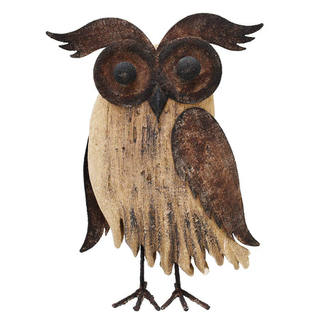 K KILIPES Rustic Owl Decorations for Home Decorative Wood Owl Figurine Statues Night Owl Tabletop Ornaments Collectible Sculptures (8.5" H B) K KILIPES