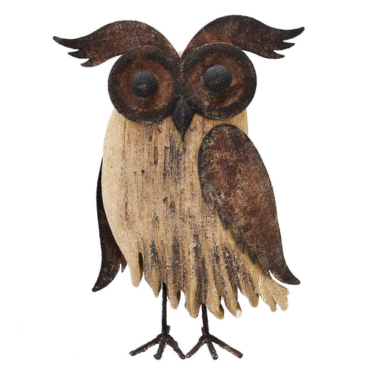 K KILIPES Rustic Owl Decorations for Home Decorative Wood Owl Figurine Statues Night Owl Tabletop Ornaments Collectible Sculptures (8.5" H B)