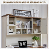 T4TREAM 59" Farmhouse Executive Desk with Hutch,Wood Home Office Computer Desk, Featuring Keyboard Tray,Charging Station,File Drawer, Storage Cabinet,for Work and Study (Antique White) T4TREAM