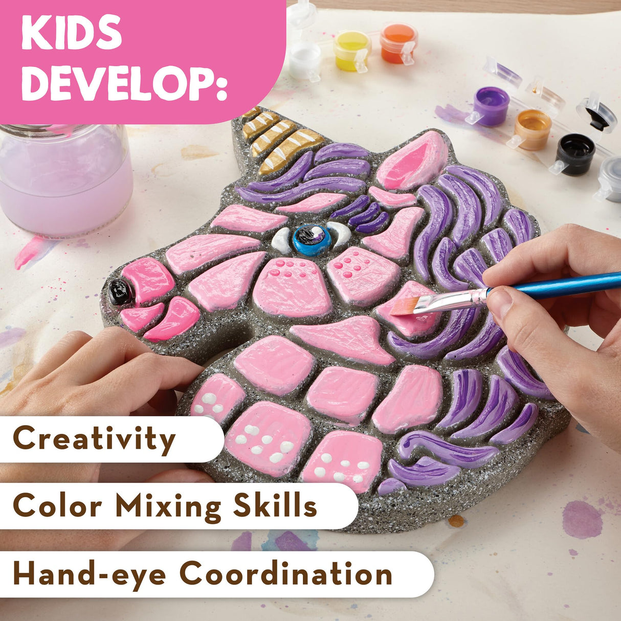 MindWare Paint Your Own Stepping Stone Unicorn - Kit Includes Weather Proof Stone, Paint and Brushes MindWare