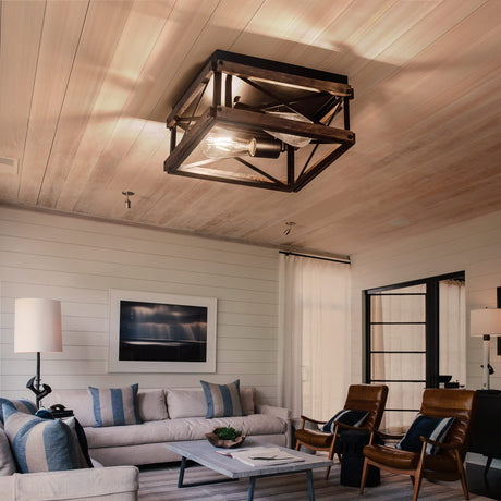 Mayful Flush Mount Light Fixture, 2-Light Rustic Ceiling Light Combine with Metal and Wood Frame, Farmhouse Ceiling Light for Kitchen Hallway Entryway Bedroom Porch Living Room Mayful