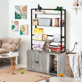 STMHOM 60 Inch Tall Cat Litter Box Enclosure Furniture with Shelves, Hidden Cat Litter Box Furniture 32" x 19" x 60", Wooden Litter Box Cabinet with Sockets and Pull Out Tray, Grey STMHOM