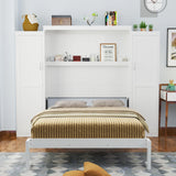 Harper & Bright Designs Full Size Murphy Bed, Wood Full Wall Bed with Two Closets and Storage Shelf, Multifunctional Foldable Platform Bed Frame for Guest-Room/Bedroom, White Harper & Bright Designs