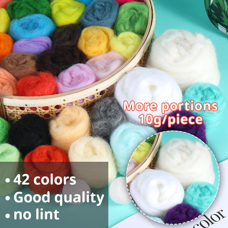 JNENERY Needle Felting Kit, 42 Colors Wool Roving Starter Kit, Needle Felting Starter Kits, Needle Felting Wool with Felt Tools, Instructions, Green Storage Bag for Felted Animal JNENERY