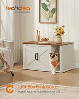Feandrea Litter Box Enclosure, Modern Cat Litter Box Furniture Hidden, Front Entry, Double Doors, Handles, Cat House, Side End Table, 33.5 x 19 x 19.5 Inches, Honey Brown and Rustic White UPCL012K01 Feandrea