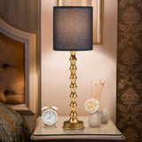 EUO 30.5" Gold Buffet Lamps Set of 2 with Black Shade, Buffet Table Lamps Set of 2 for Living Room, Black Gold Lamps for Dining Room, Gold Bamboo Lamps for Credenza, Black/Gold EUO