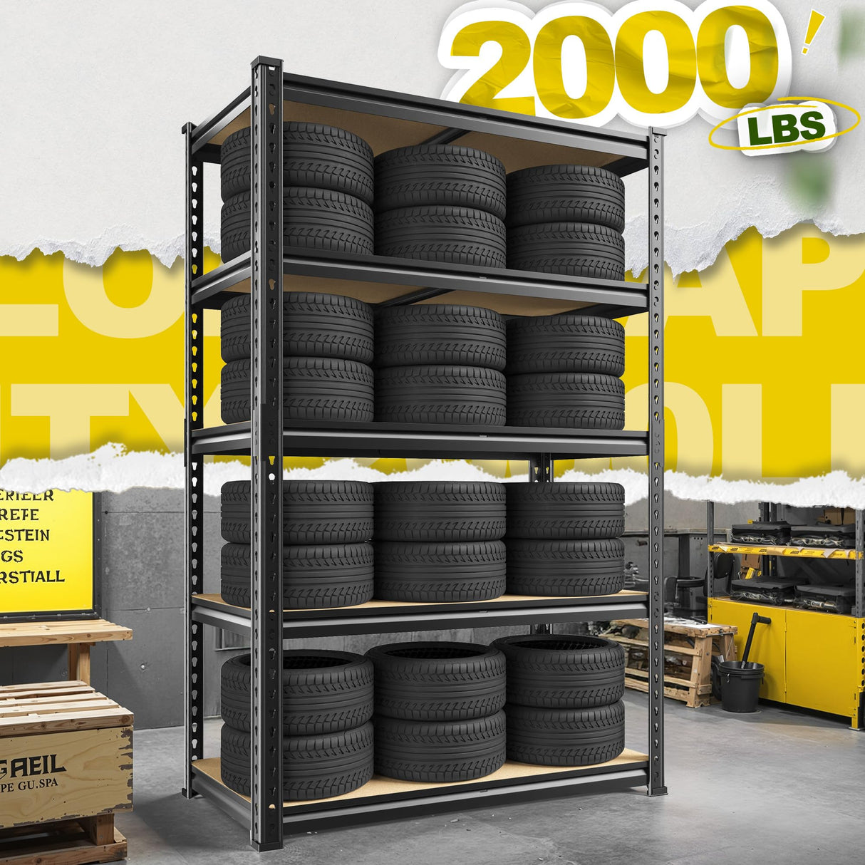 DurayLoly 63" H Garage Shelving 31.5" W Storage Shelves Adjustable 2000LBS Metal Shelving Heavy Duty 5 TierGarage Shelves for Pantry Kitchen Closet Basement Warehouse DurayLoly