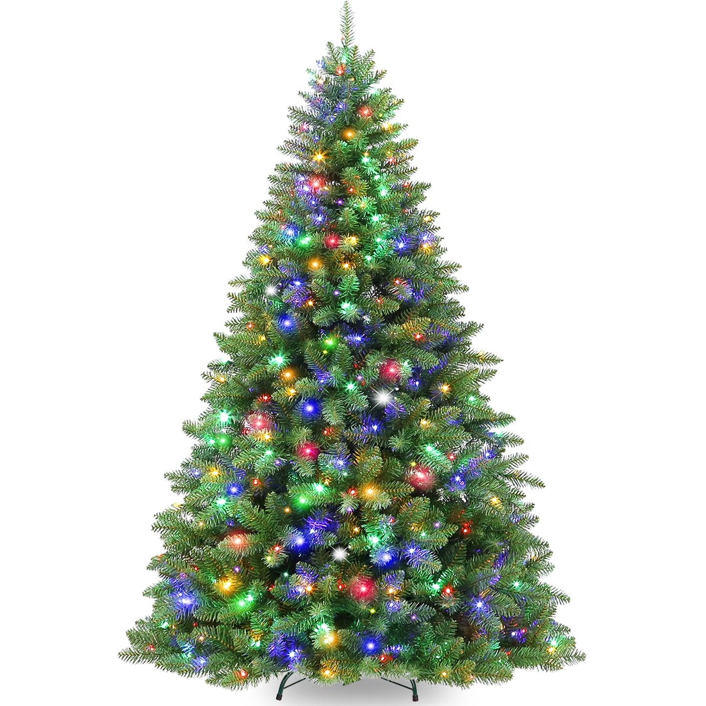 VIVATREES 7.5ft Prelit Christmas Tree with 450 Multicolor LED Lights, Artificial Christmas Tree with 1450 PVC Tips for Holiday, Easy Assembly with Metal Stand and Hinged Branches, 10 Colors