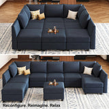 Belffin Large Modular Sectional Sofa Sleeper Sectional Couch with Storage Velvet Sectional Sofa Bed for Living Room, 9 Seats, Blue Belffin
