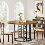 Tribesigns Round Dining Table for 4 People, 47" Modern Kitchen Table with Wood Grain Surface & Metal Base, Rustic Round Table for Dining Room, Living Room, Brown & Black（Only Table） Tribesigns