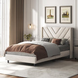 Yaheetech Twin Bed Frame Upholstered Platform Bed with Wing Side/Wooden Slat Support/Tufted Headboard with Wing Side/Mattress Foundation/No Box Spring Needed,Beige Twin Bed Yaheetech
