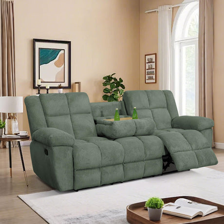 Ocstta Corduroy Recliner Sofa Set for Living Room,Reclining Loveseat/Couch/Chair Set Manual Reclining Sofa Set with Storage/Cup Holders for Living Room Office Home (Green, 3 Seater Sofa) Ocstta