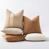 SINYASAN 18"x18" Tobacco Boucle Throw Pillow Covers with Faux Leather Accents Set of 2 Fluffy Textured Decorative Pillow Cases for Couch Bed Boho Farmhouse Square Cushion Covers for Nordic Home Décor SINYASAN